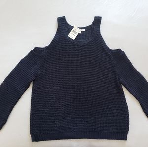 Say What cut out shoulder navy long sleeve sweater